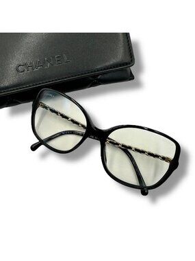 Chanel Sunglasses Chain CC Logo Leather Black Eyewear